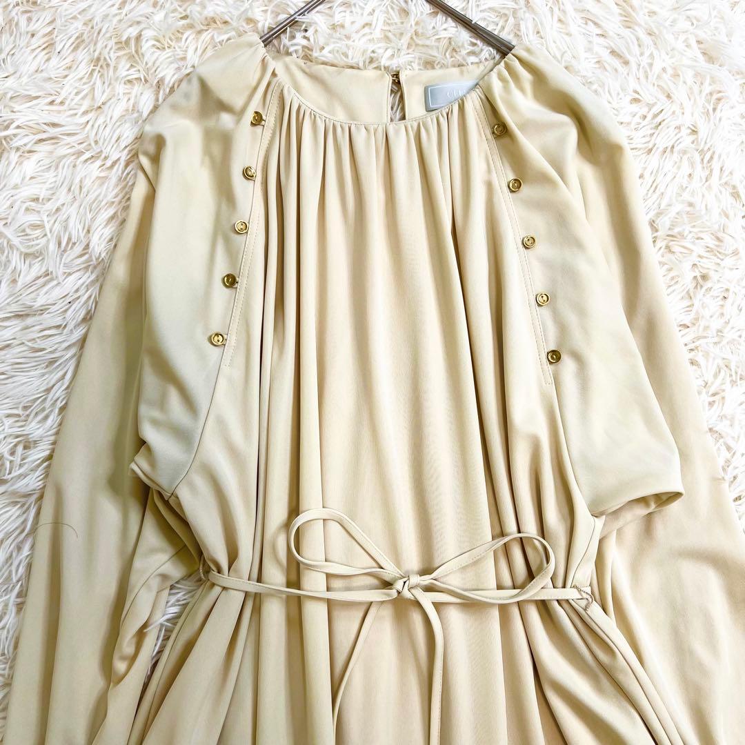 新品タグ付き✨セルフォード ロングワンピース リボン 金ボタン フレア ベージュ