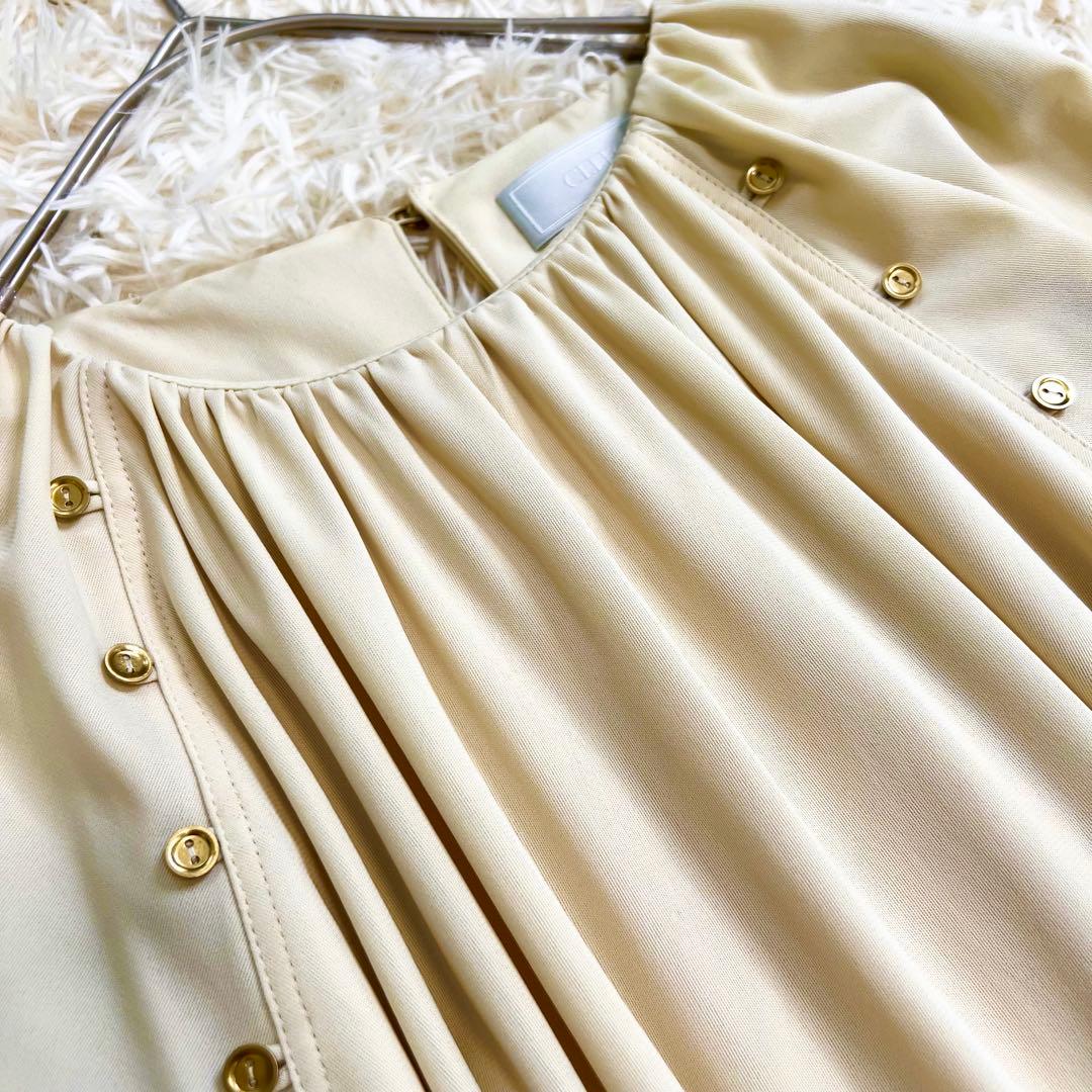 新品タグ付き✨セルフォード ロングワンピース リボン 金ボタン フレア ベージュ