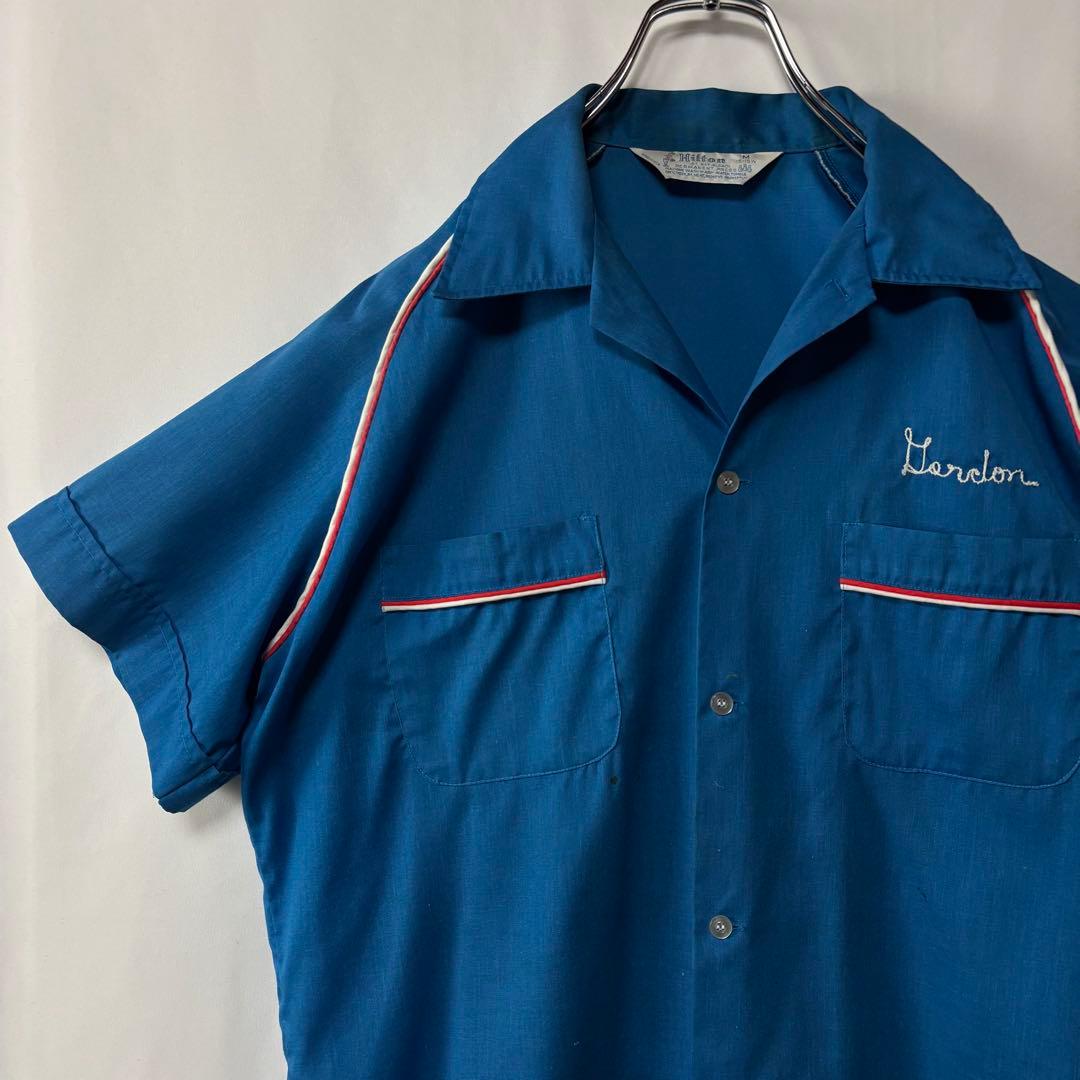USA製 ヒルトン　ボーリングシャツ　開襟シャツ　ヴィンテージ　古着　ブルー　M