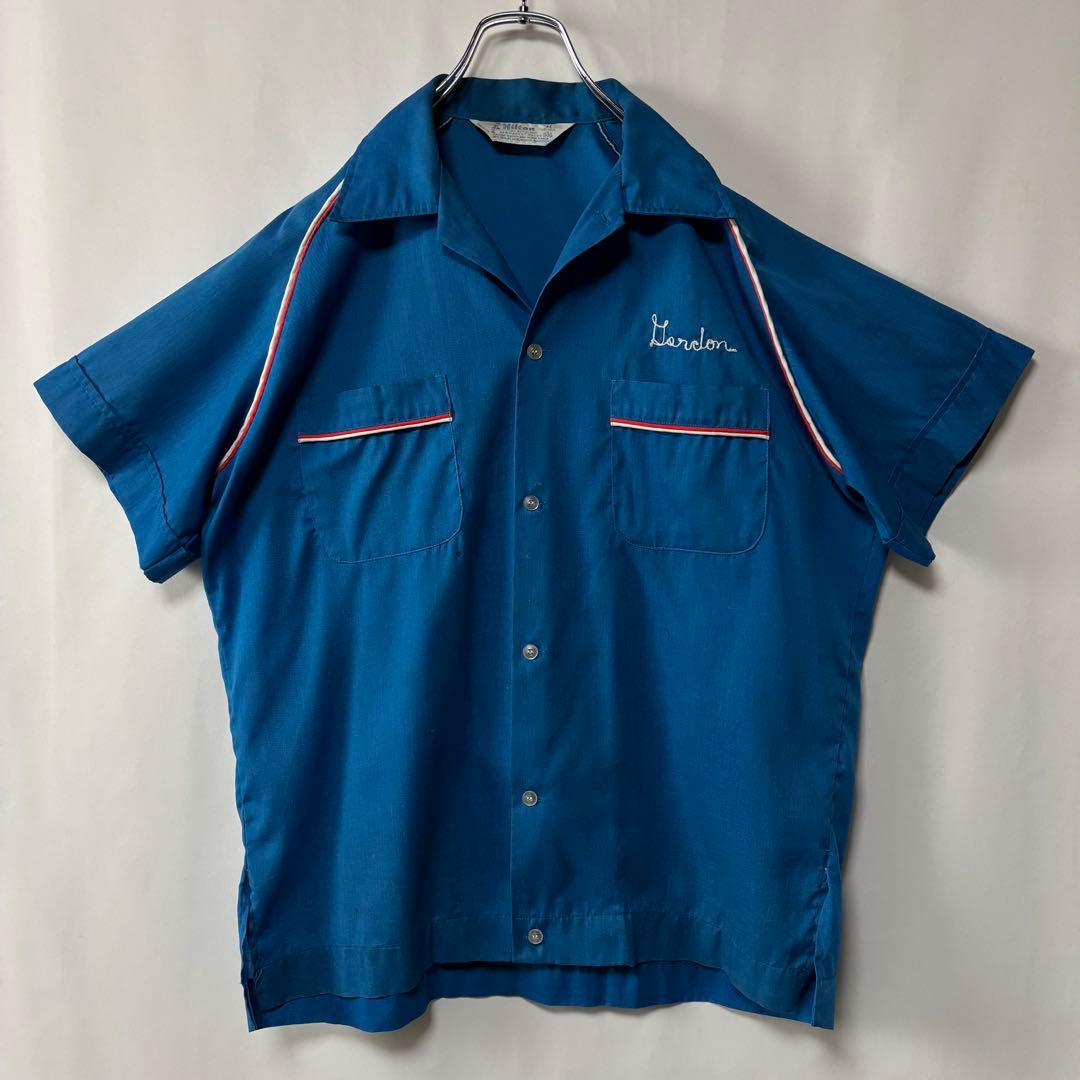 USA製 ヒルトン　ボーリングシャツ　開襟シャツ　ヴィンテージ　古着　ブルー　M
