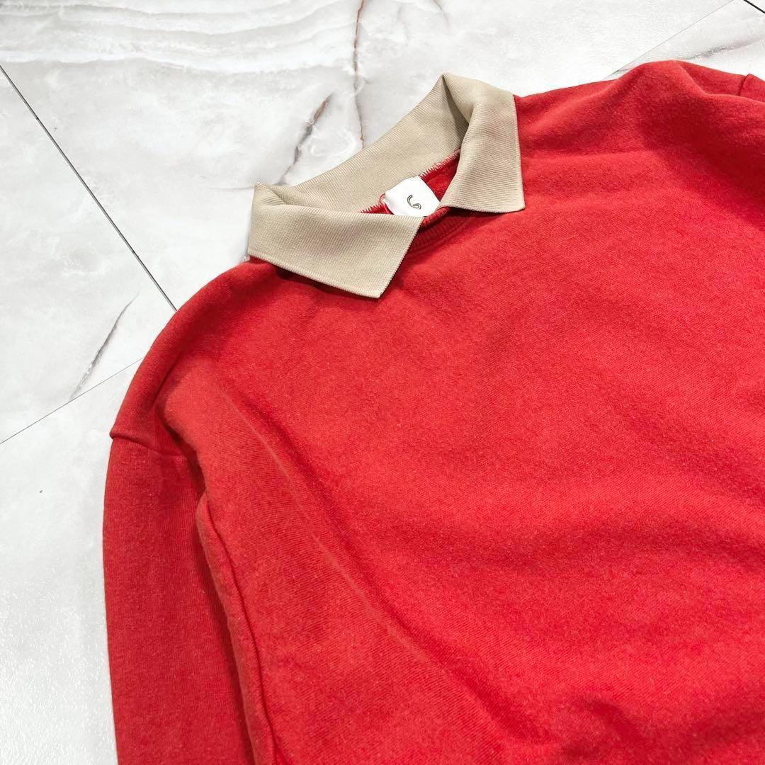 6 ROKU カラースウェットプルオーバー レッド 襟付き サイズFREE