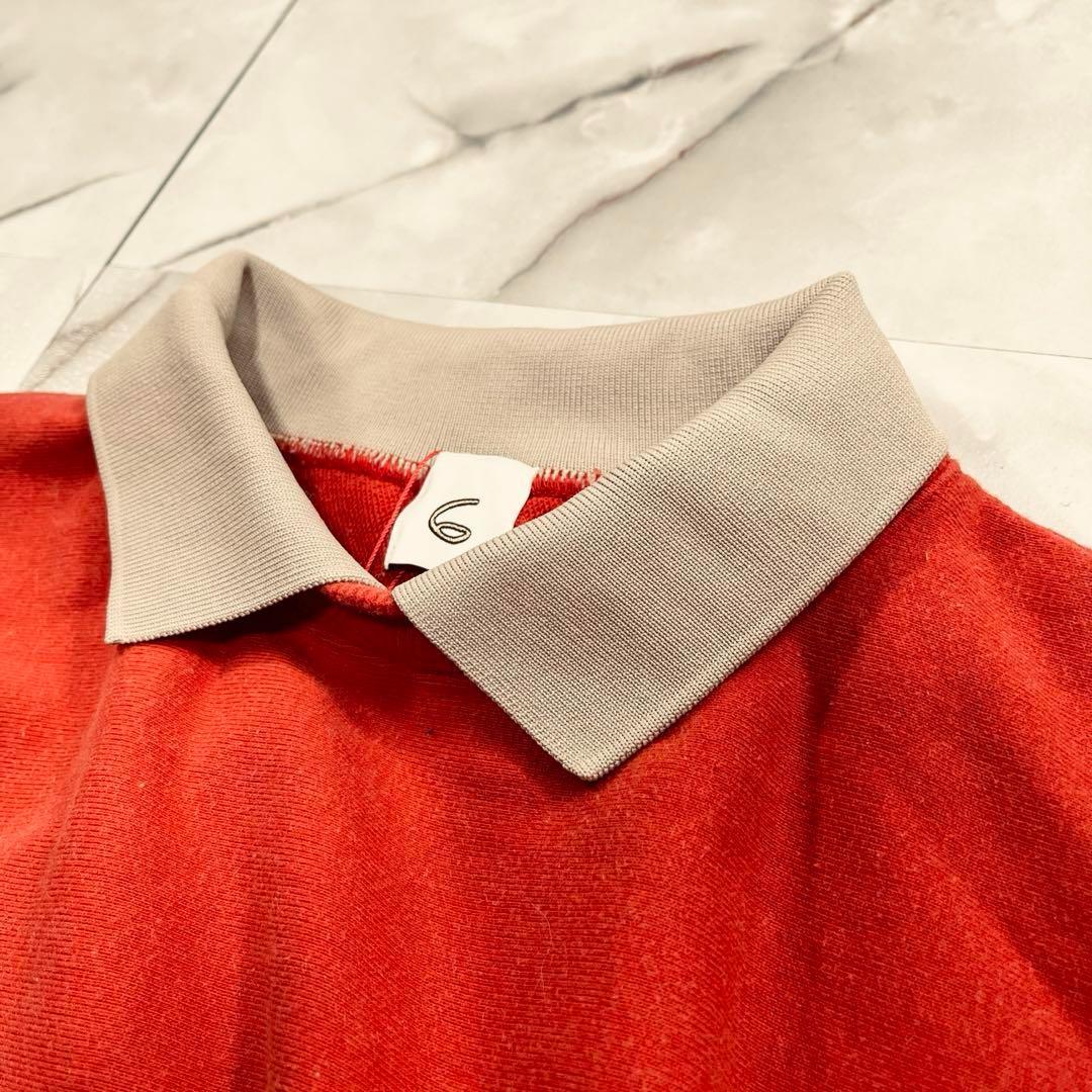 6 ROKU カラースウェットプルオーバー レッド 襟付き サイズFREE