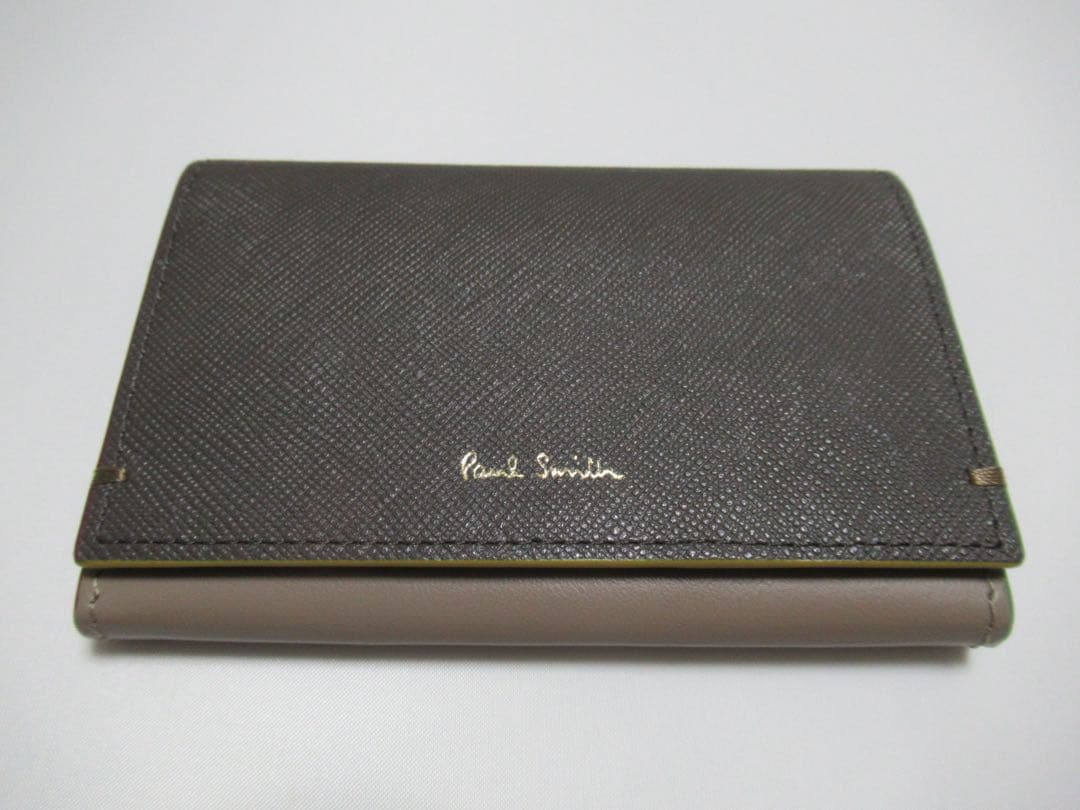 ポールスミス 新品！カラーエッジ牛革名刺入れ カードケース グレー