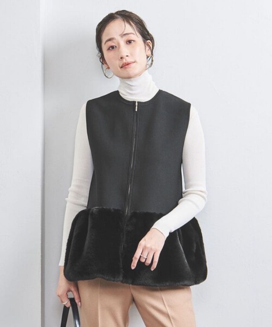 タグ付 UNITED ARROWS フェイクファーコンビベスト ブラック
