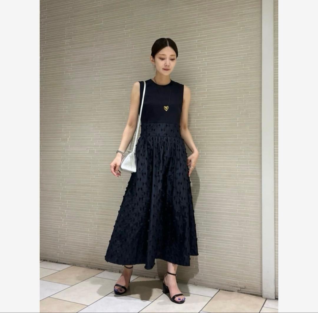 美品 2024 リボン カットジャガード コンビ ワンピース ウォッシャブル