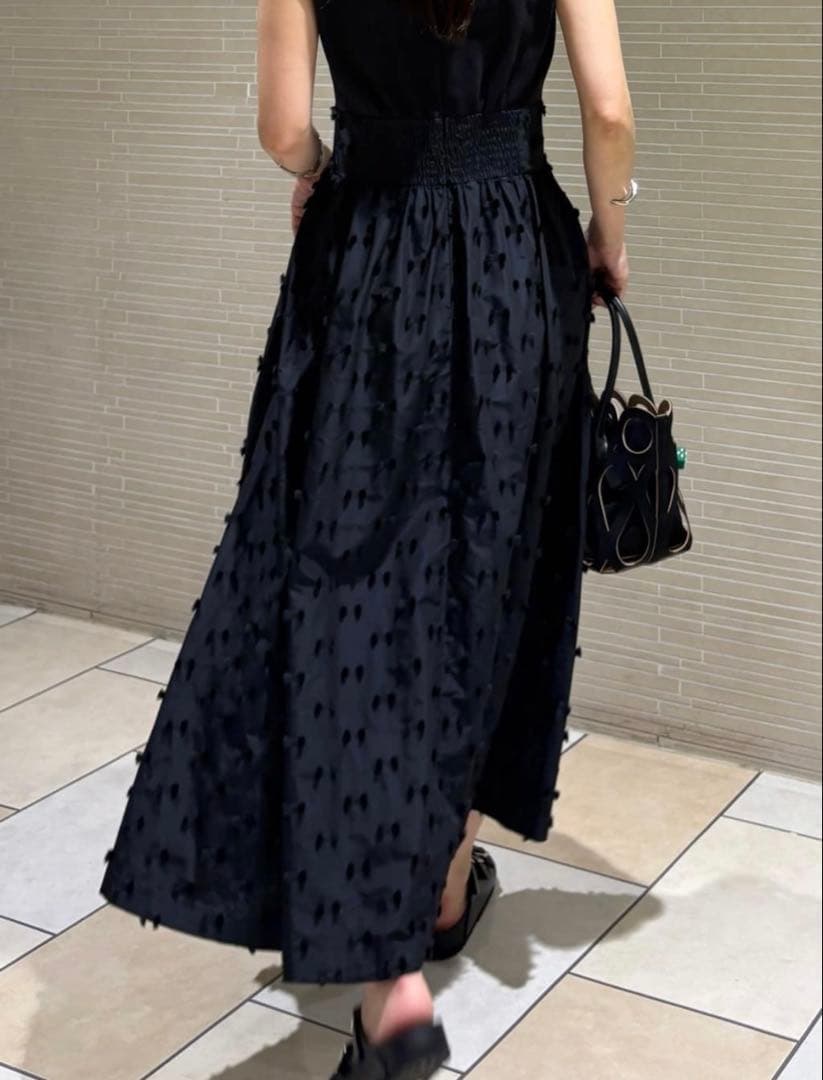 美品 2024 リボン カットジャガード コンビ ワンピース ウォッシャブル