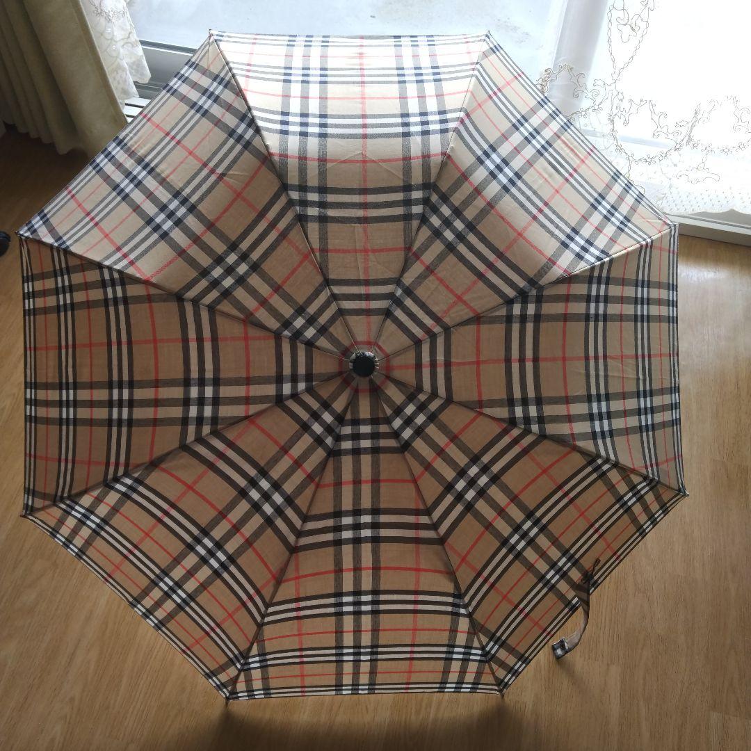 【美品】BURBERRY バーバリー 折りたたみ傘 木製ワンタッチ