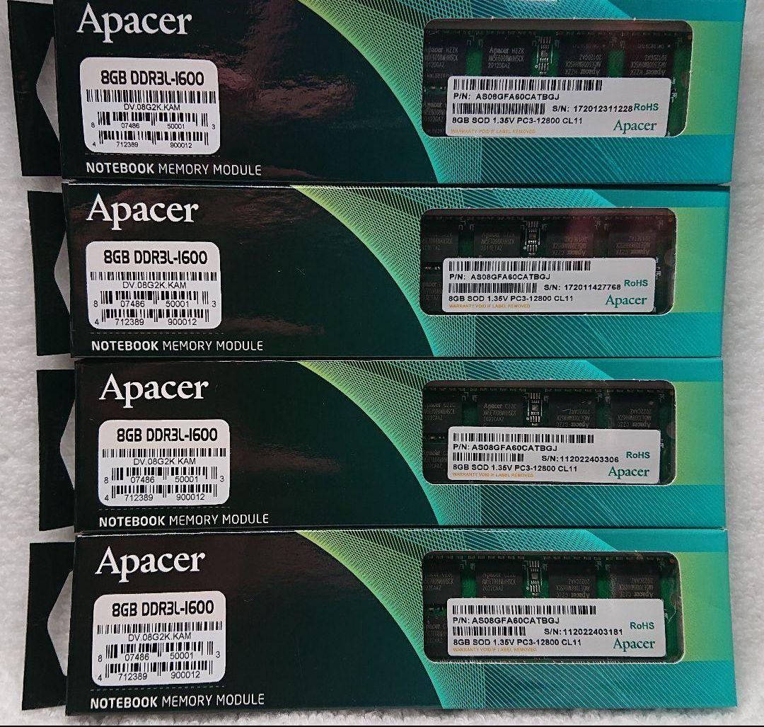 Apacer 新品 未使用 未開封 DDR3 8GB × 4枚 = 32GB