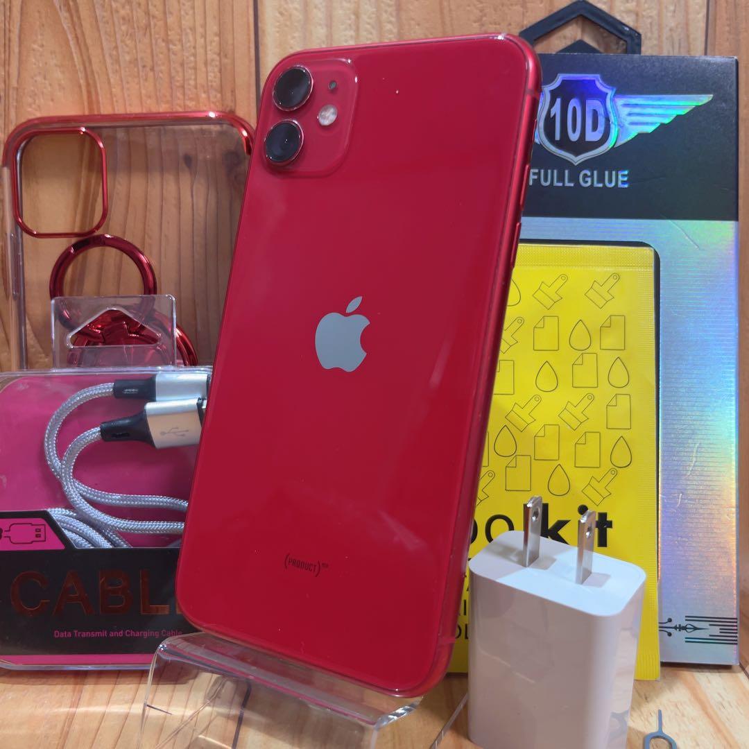SIMフリー 本体 iPhone 11 64 GB レッド524 電池新品
