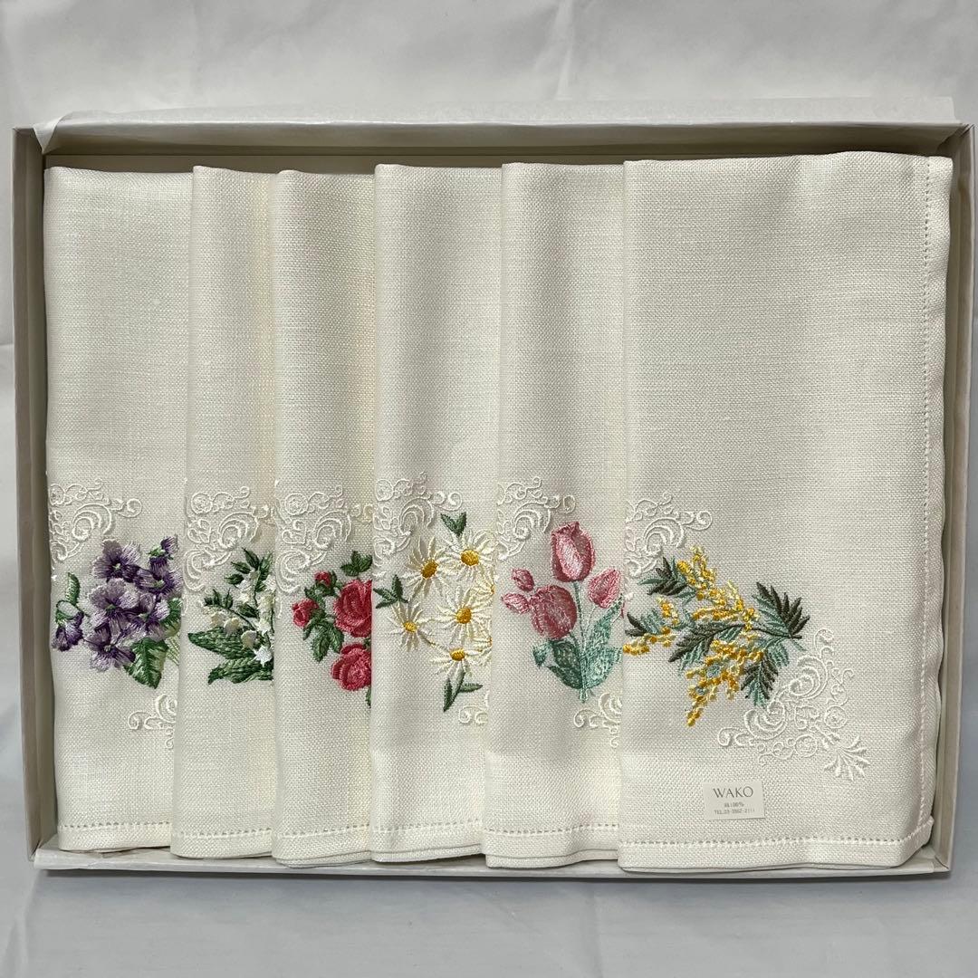 美品未使用　銀座和光　WAKO リネン　ハンカチーフ6点　麻