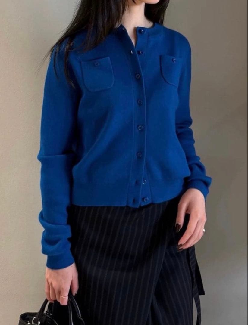 CABaN コットンカシミヤ クルー　ネックカーディガン　ブルー