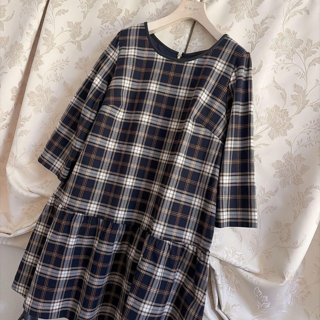 美品 大きいサイズ ローズティアラ チェック柄 フリル チュニック ワンピース