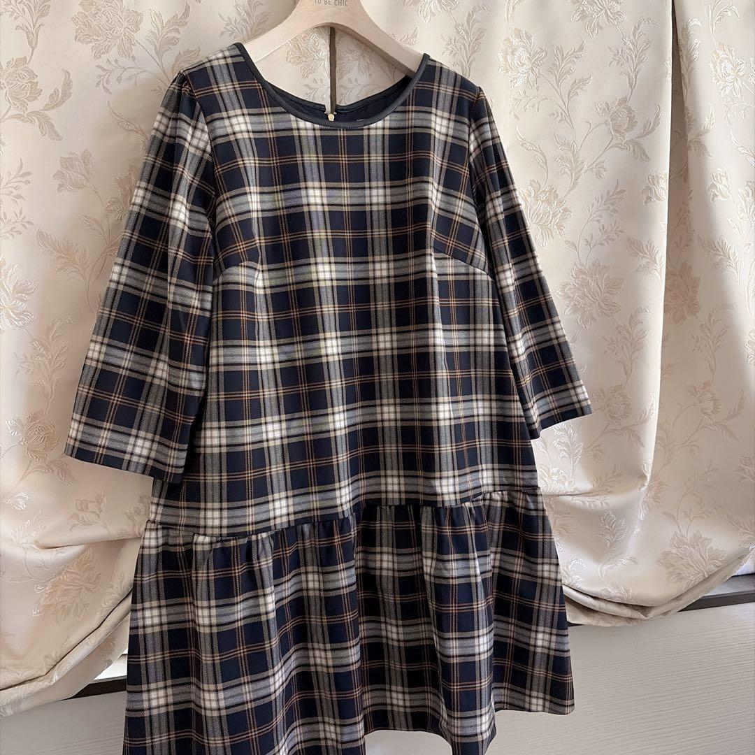 美品 大きいサイズ ローズティアラ チェック柄 フリル チュニック ワンピース