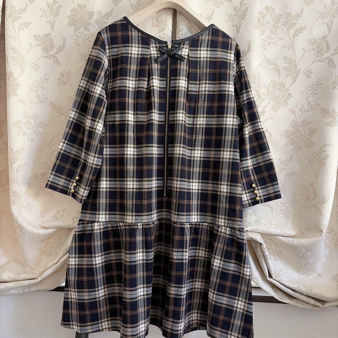 美品 大きいサイズ ローズティアラ チェック柄 フリル チュニック ワンピース