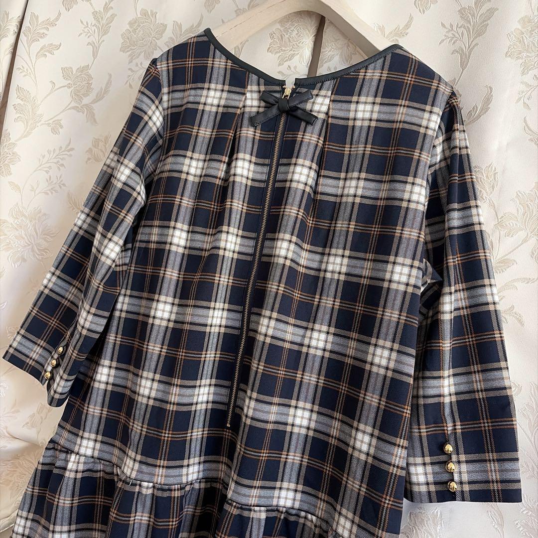 美品 大きいサイズ ローズティアラ チェック柄 フリル チュニック ワンピース