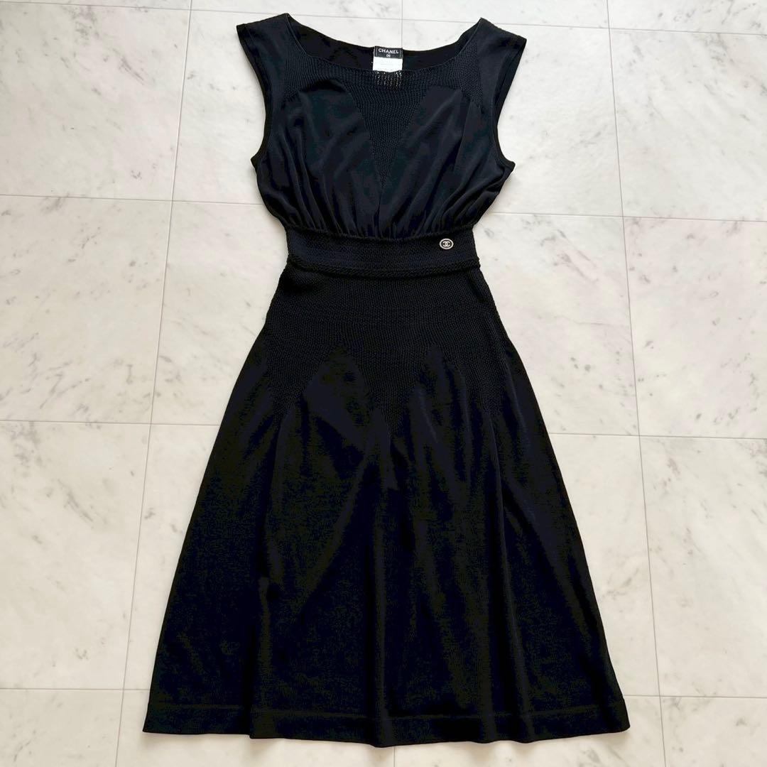 CHANEL ニットワンピース ウエストギャザー ココマークチャーム 40