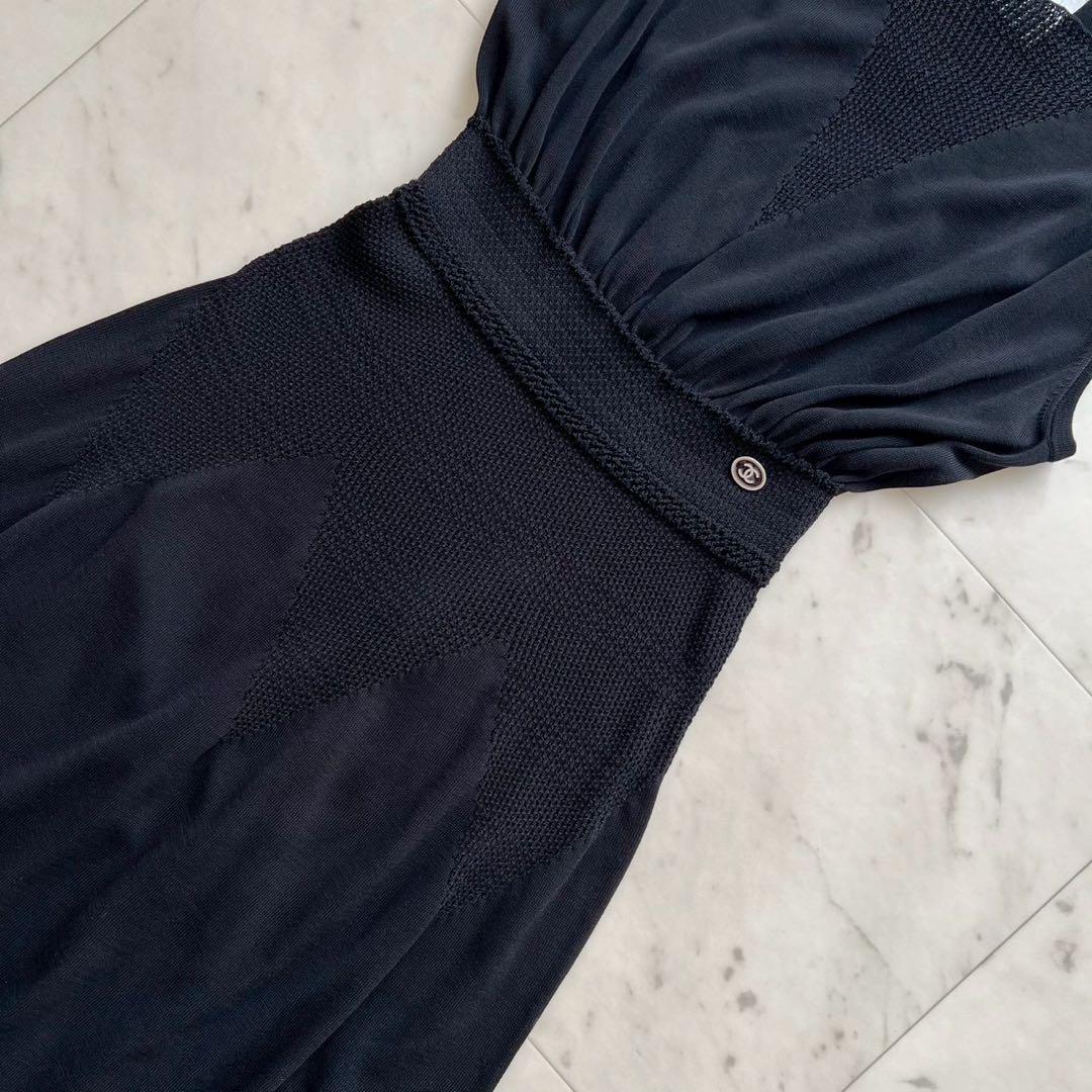 CHANEL ニットワンピース ウエストギャザー ココマークチャーム 40