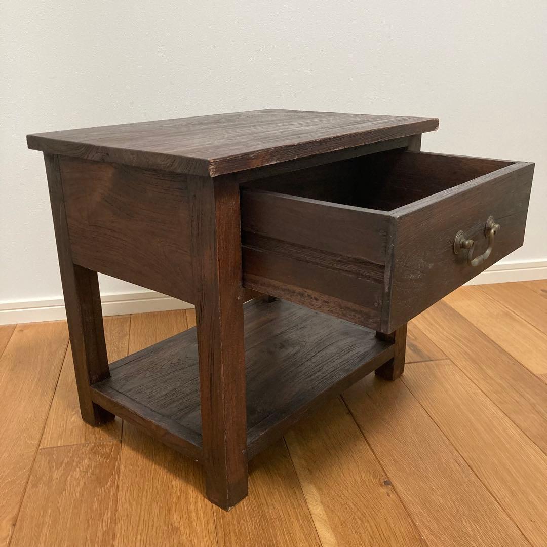 サイドテーブル チーク材 真鍮 ダークブラウン