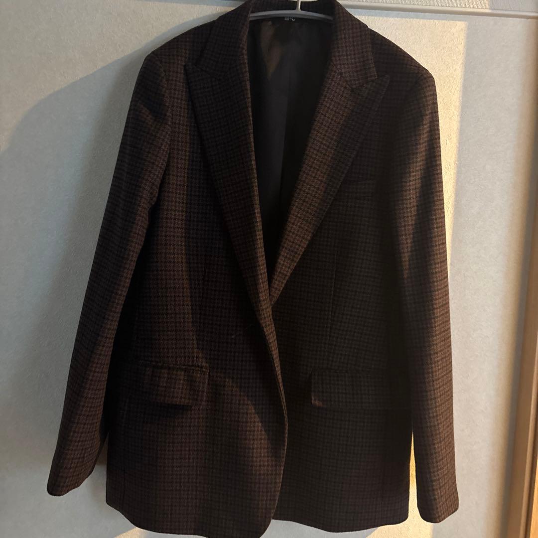 UNIQLO　C　ブラウン チェック柄 ツイードテーラードジャケット