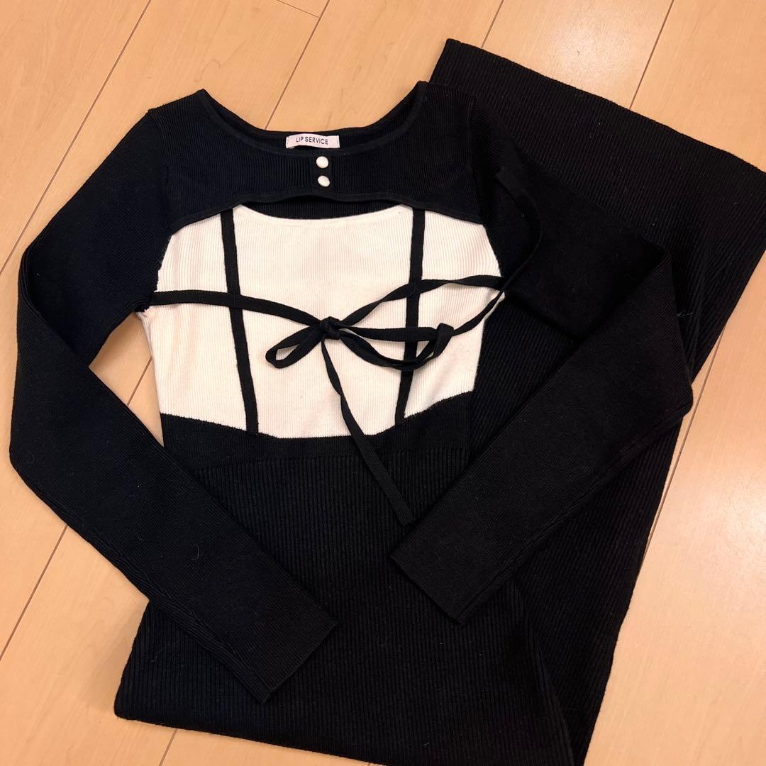 15リップサービス定価12650円デコルテオープンリボンニットワンピース