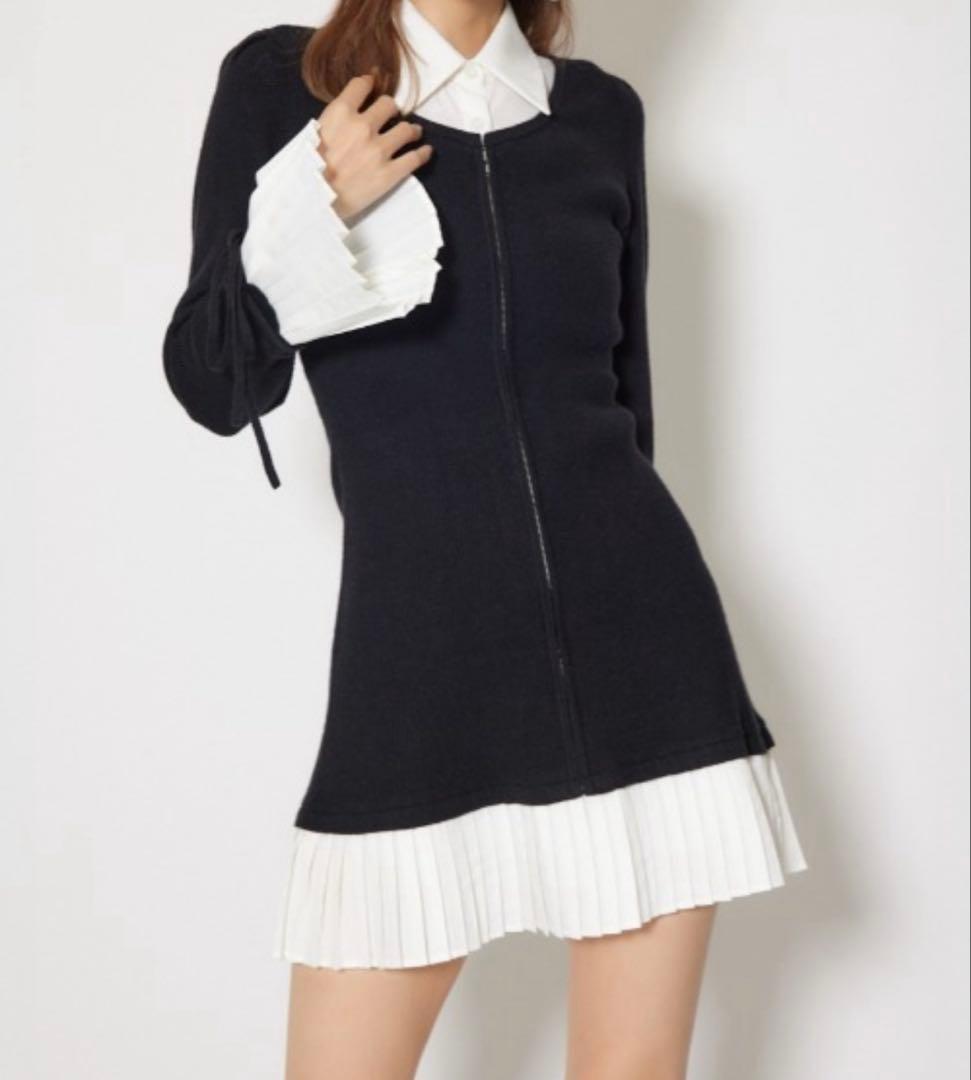 rienda レイヤードパターンシャツニットミニワンピース