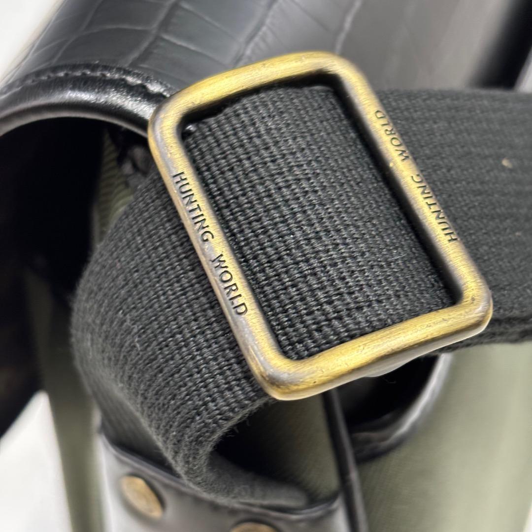 未使用【ハンティングワールド本物】ショルダーバッグ/ブラック×オリーブ/斜めがけ