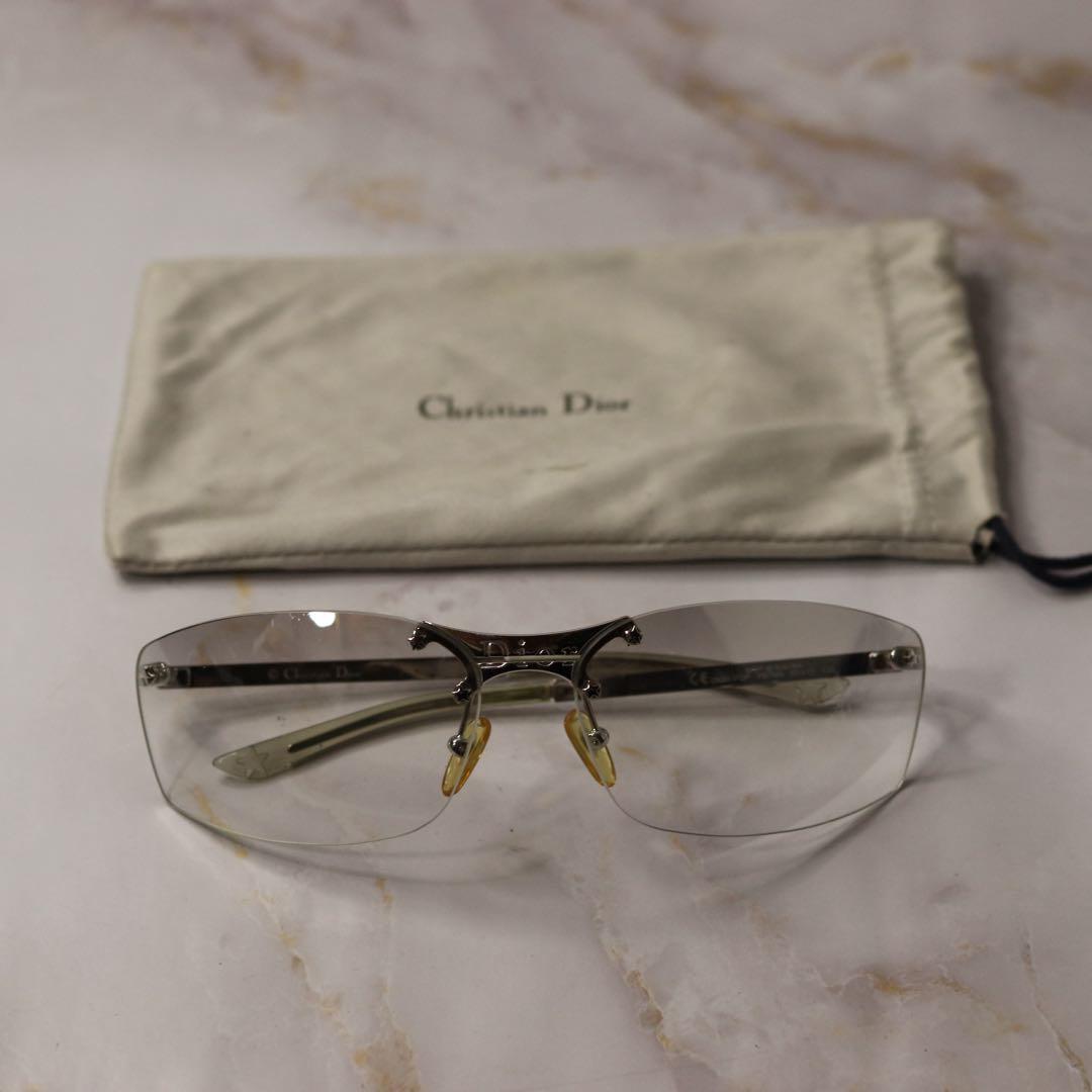 dior リムレス ツーポイント y2k レトロ モード サングラス ケース付き
