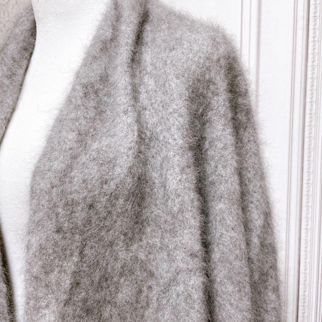 上質『ノーブル』ロング カーディガン【F】グレー 高級 毛皮 ウール ラクーン