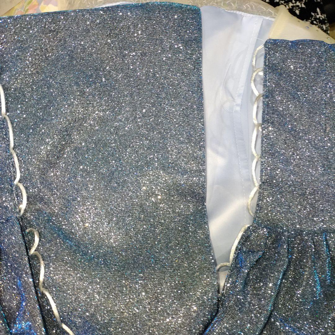 H-5 ダークブルー ビーズ＆光沢の有る総ラメ入装飾　 パーティドレス　カラオケ