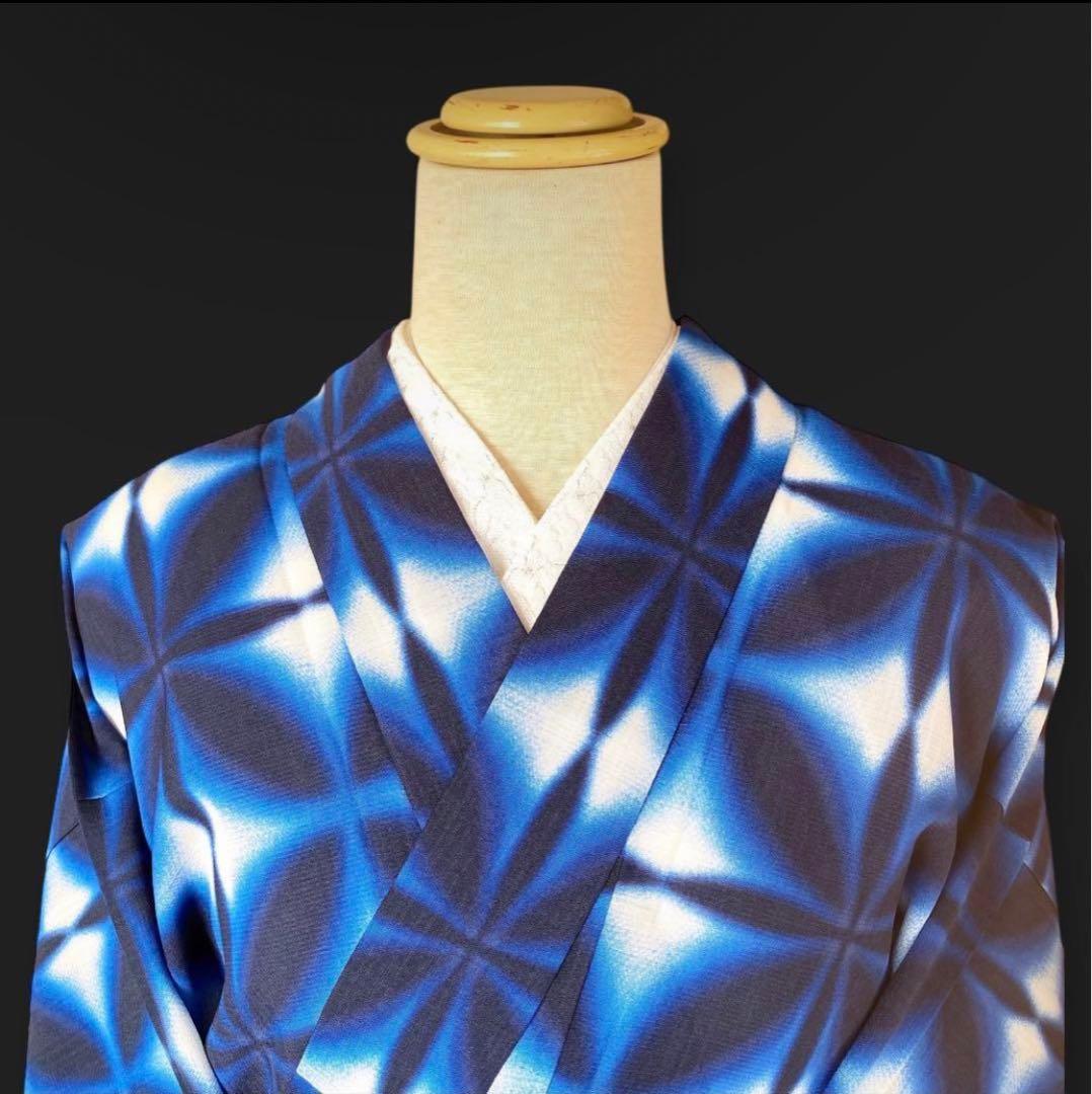 新品浴衣 新吸汗速乾繊維【雪花絞り風】伝統的な飽きのこない定番柄★お単衣にも♪