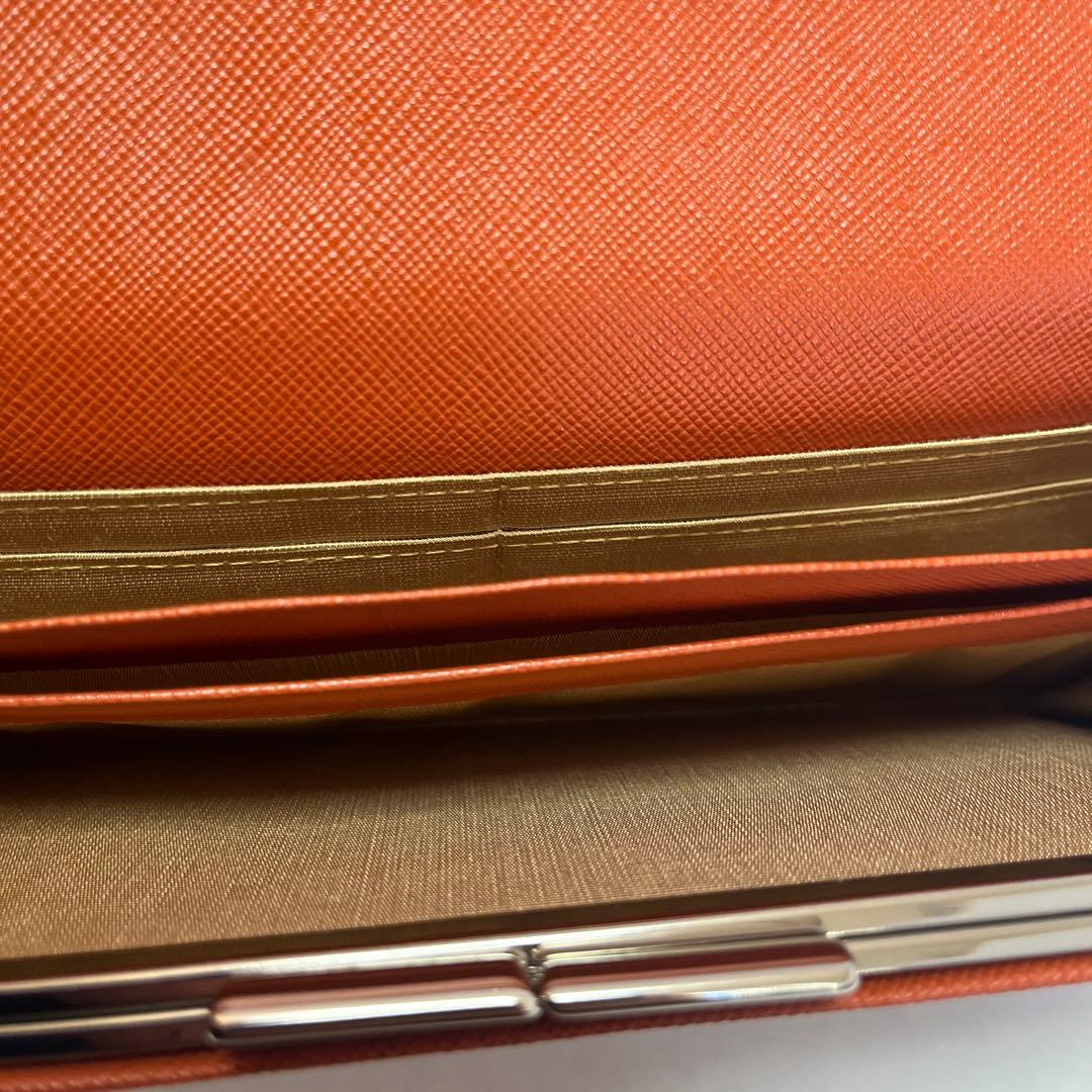 【希少色美品】バーバリー　二つ折り　がま口　チェック柄 長財布　オレンジ