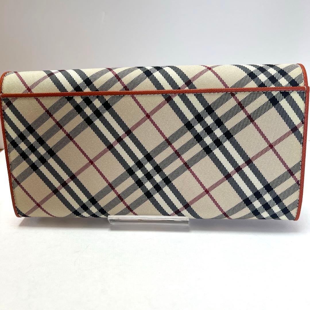 【希少色美品】バーバリー　二つ折り　がま口　チェック柄 長財布　オレンジ