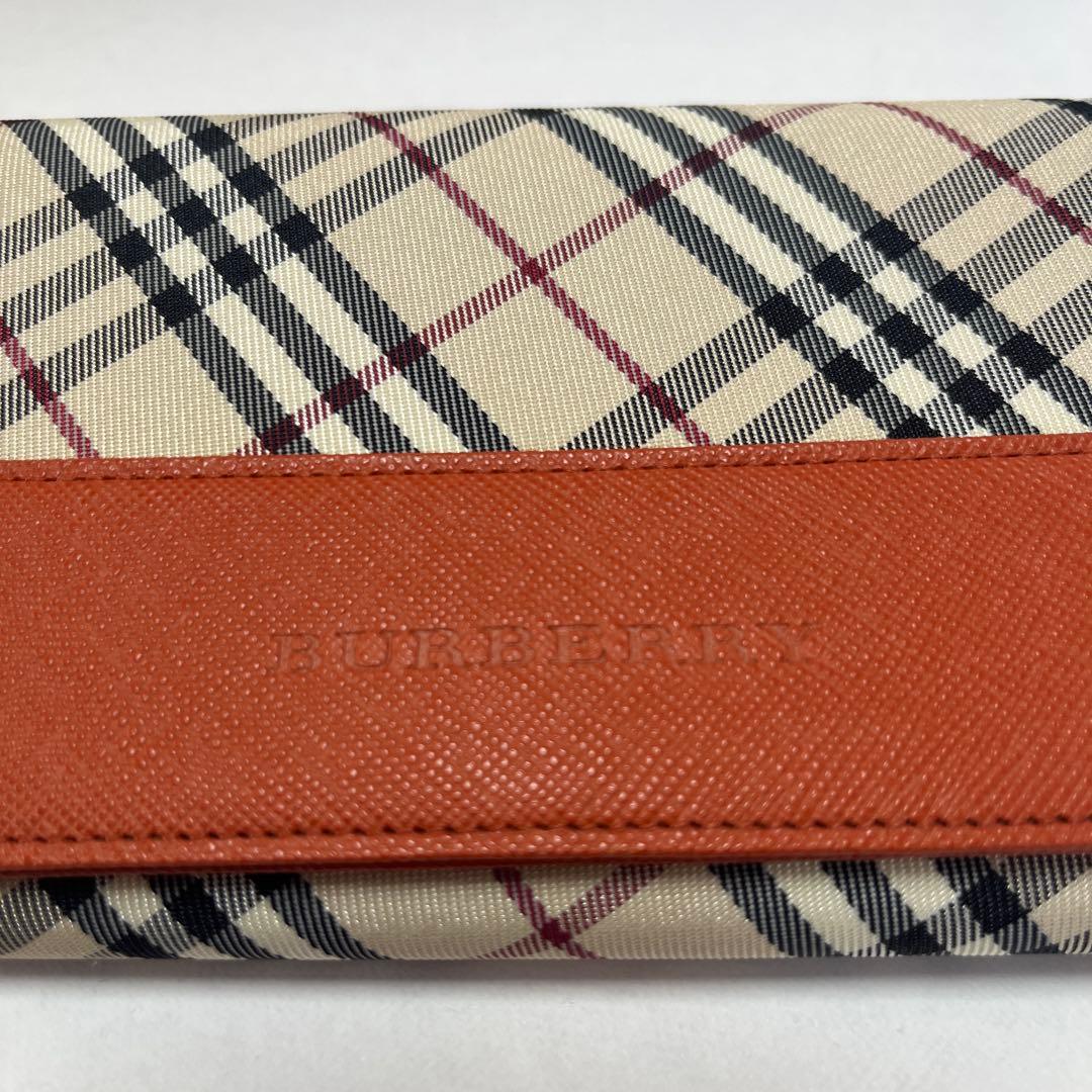 【希少色美品】バーバリー　二つ折り　がま口　チェック柄 長財布　オレンジ