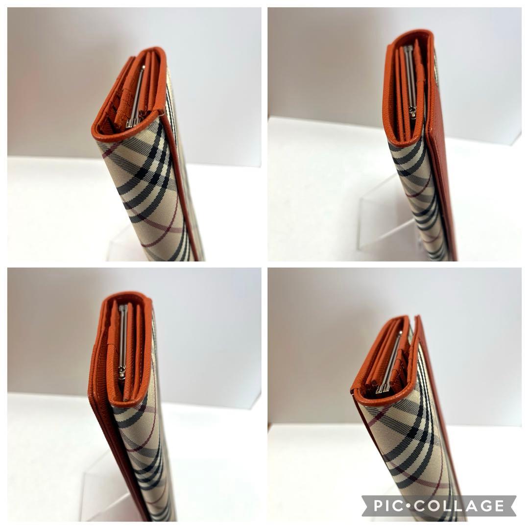 【希少色美品】バーバリー　二つ折り　がま口　チェック柄 長財布　オレンジ