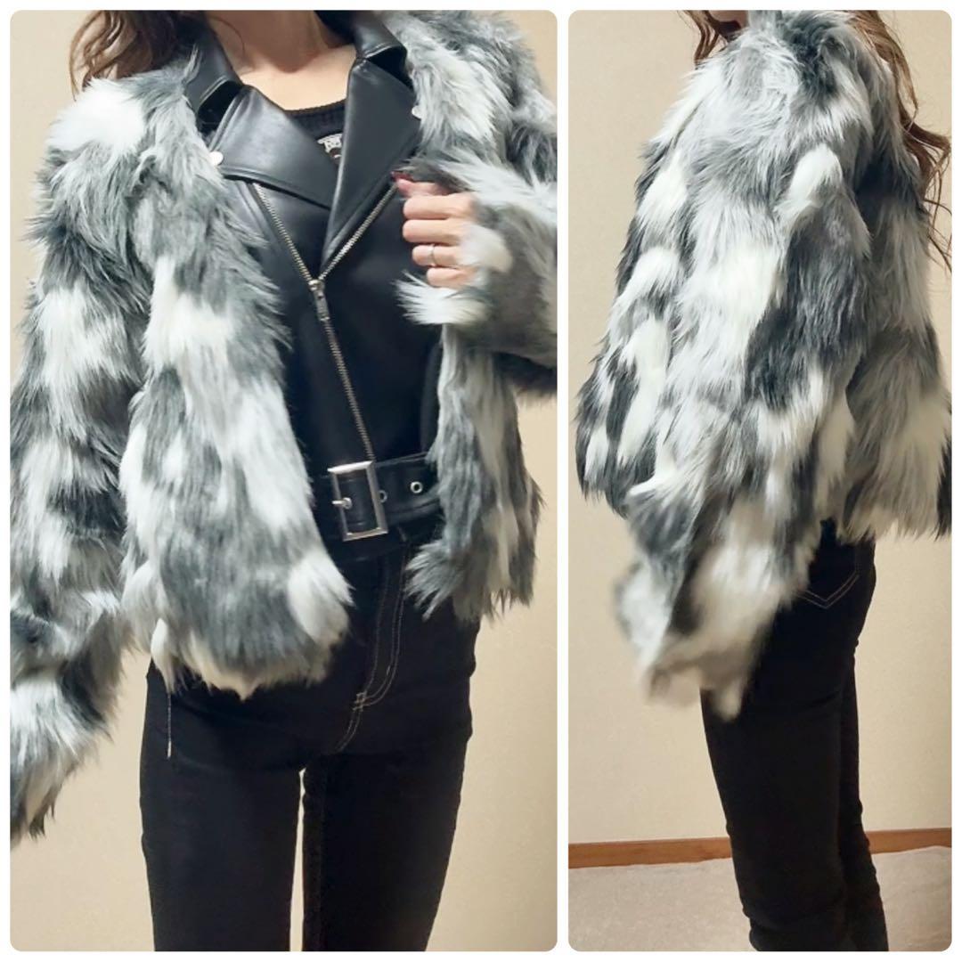 ラスト1点！GYDA レイヤードエコファーライダースジャケット　ミックス