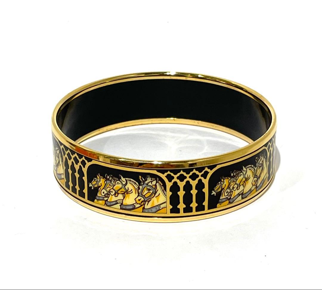 △HERMES エマイユ GM バングル 七宝焼き ゴールドカラー 馬柄