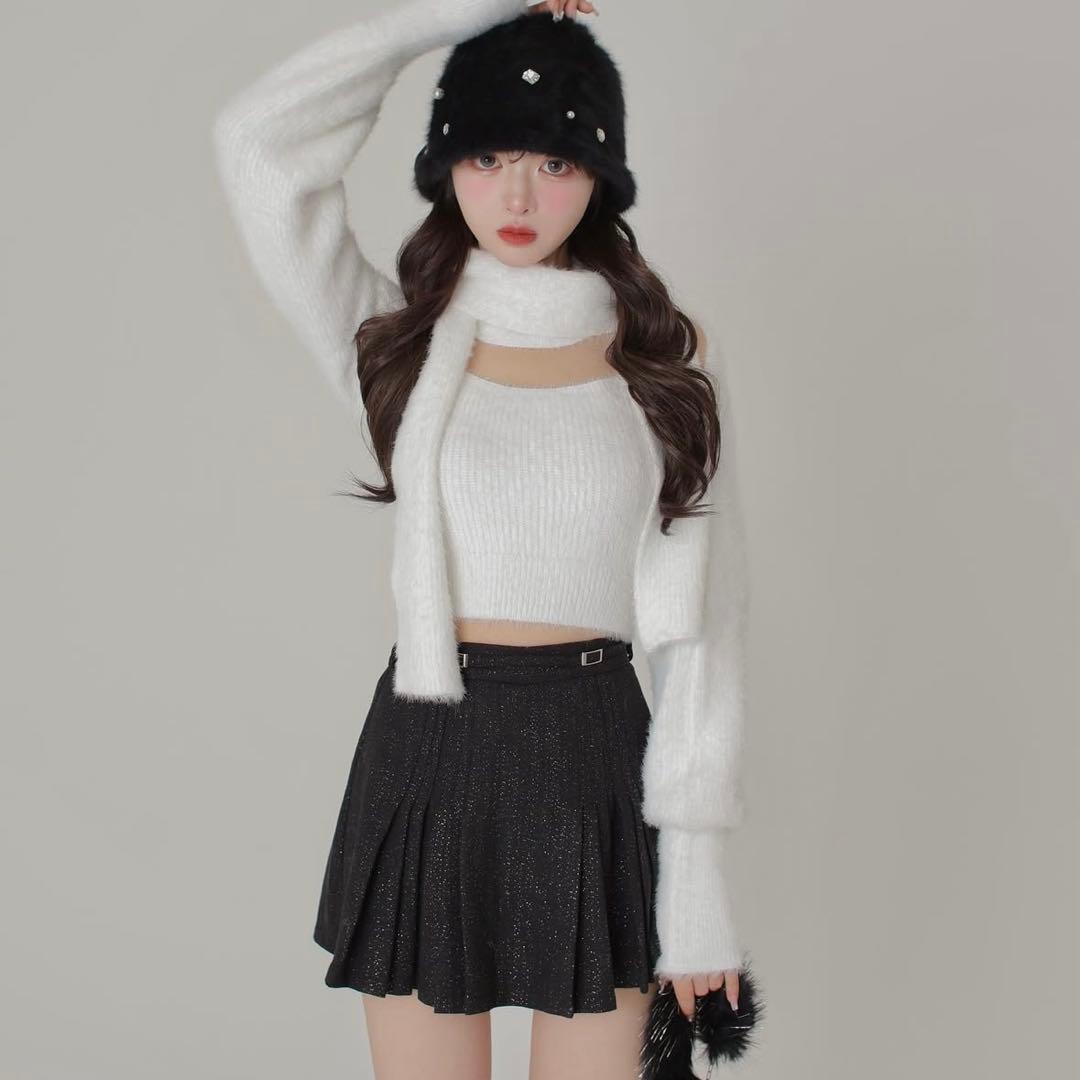 スカート M me eme Belt design pleats mini skirt