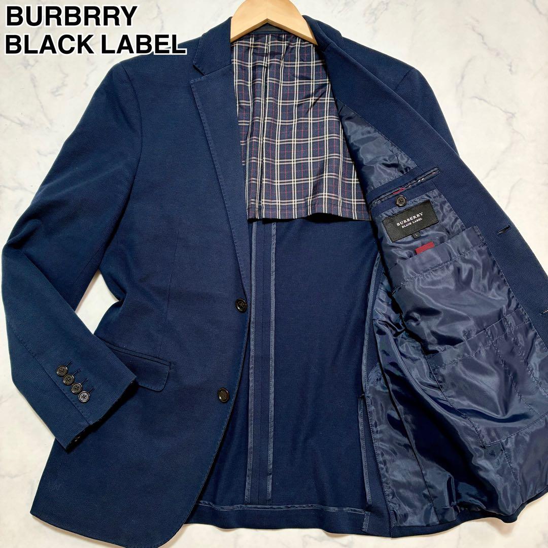 バーバリーブラックレーベル テーラードジャケット 鹿の子 ノバチェック 紺色 L