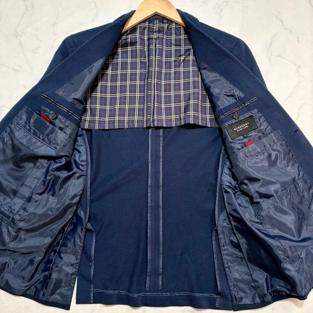 バーバリーブラックレーベル テーラードジャケット 鹿の子 ノバチェック 紺色 L