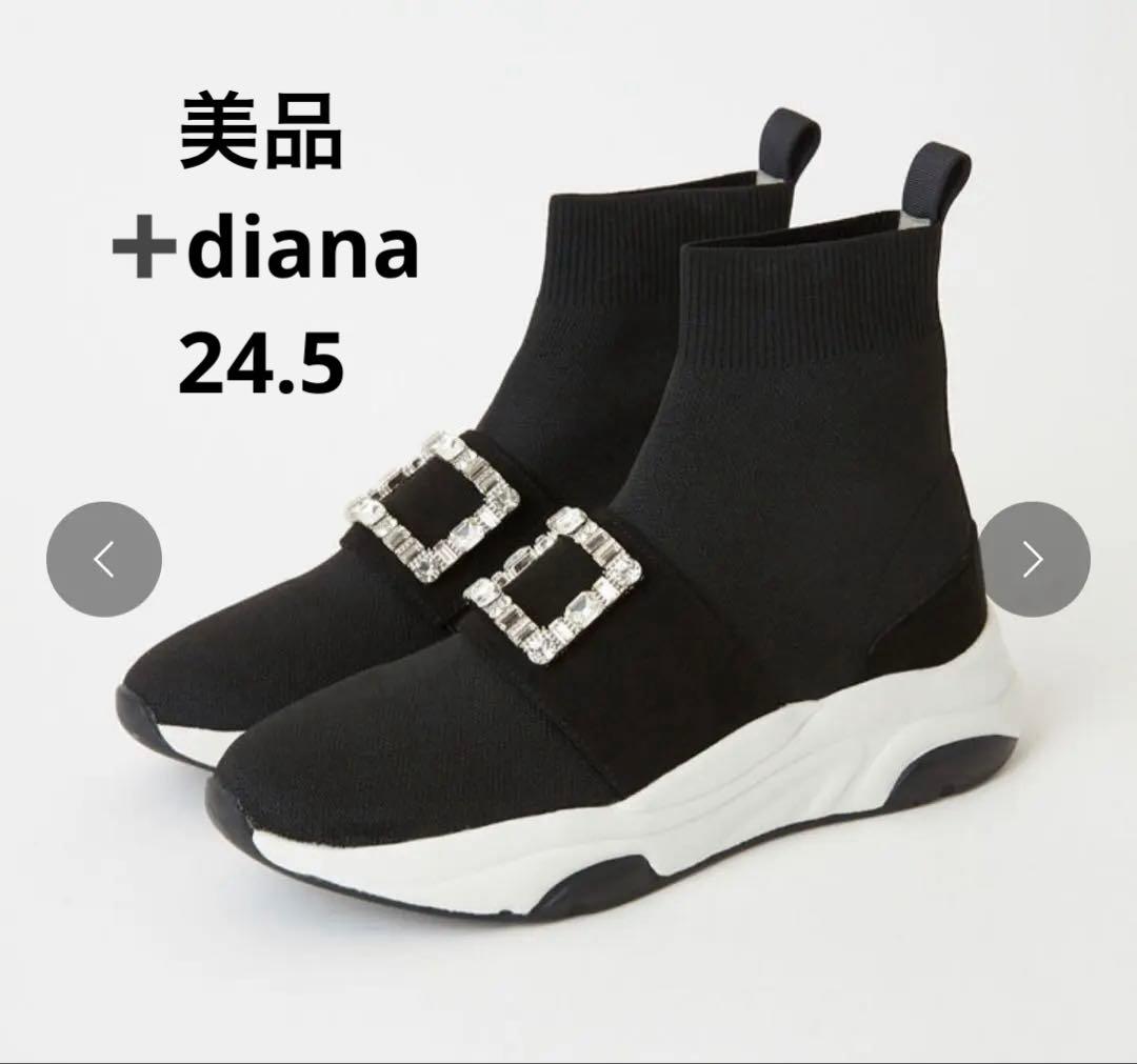 ➕diana ブーツ ミドル丈　クリスタルバックル ニットソックススニーカー