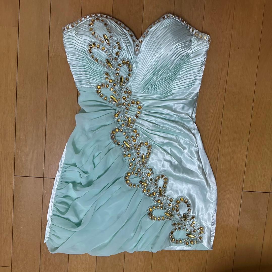 ミント ビジュー ビスチェ キャバドレス 盛れる 上品 ナイトドレス