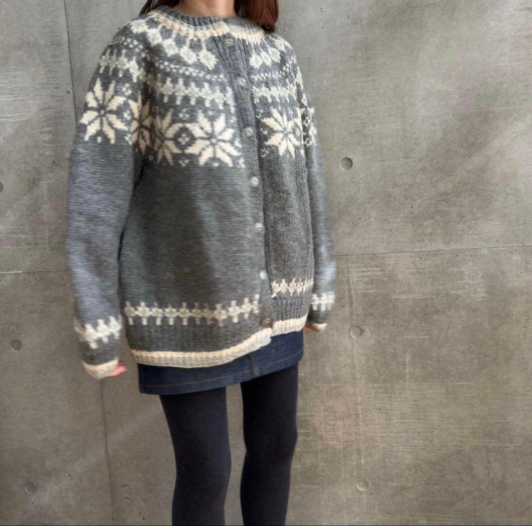 chiii70sビンテージ ウールニットカーディガン＋チェックパンツ