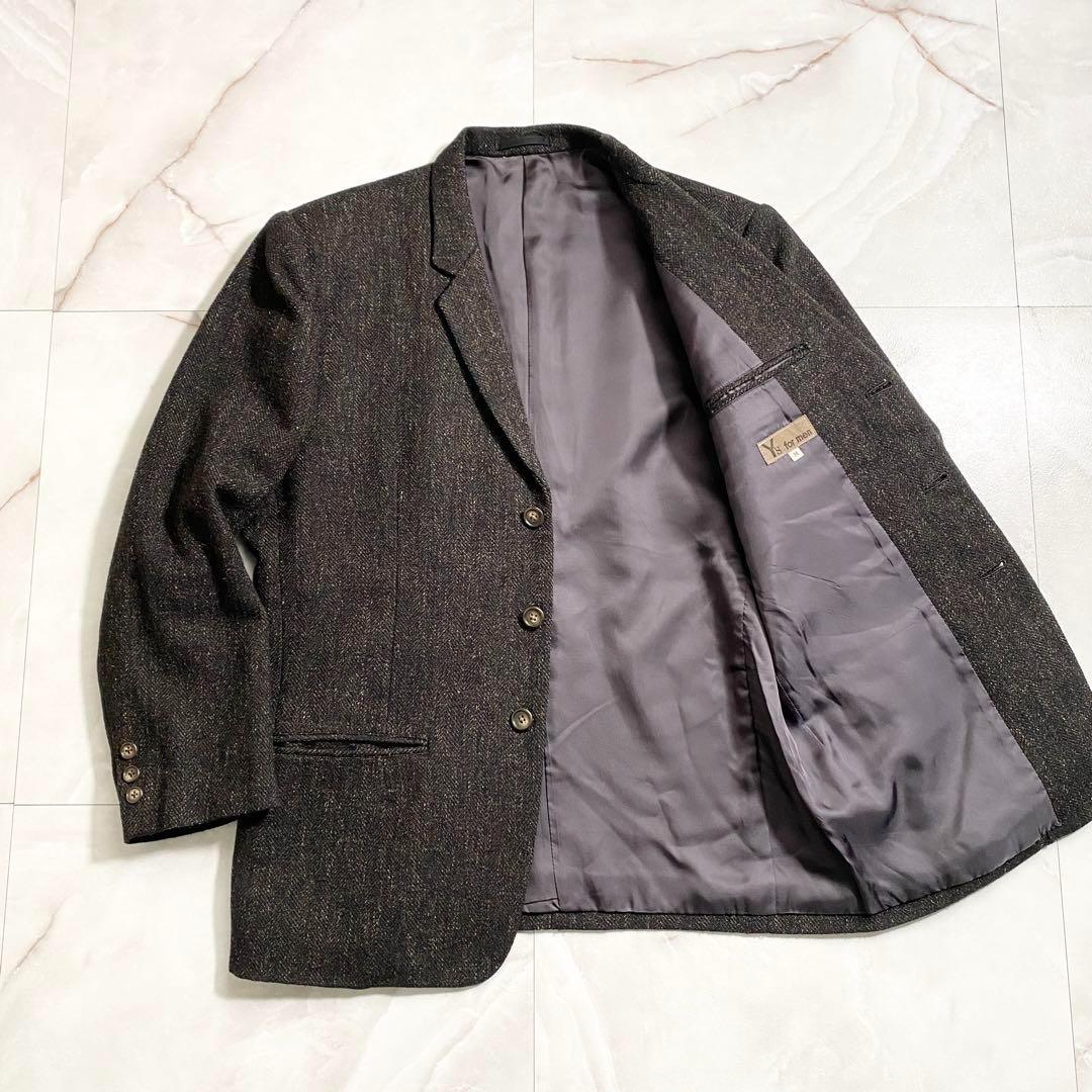 B15596 80s ワイズフォーメン　ヘリンボーンツイード3Bジャケット茶系M