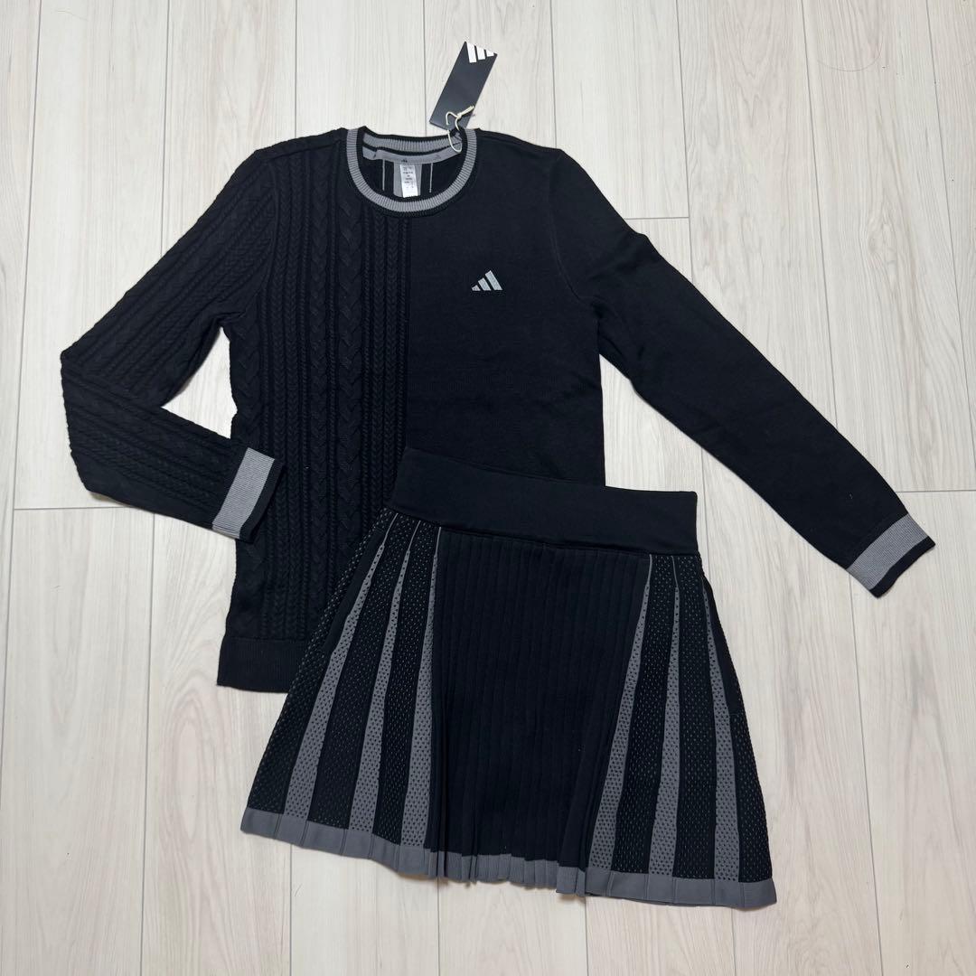 新品 アディダス セットアップ ゴルフ セーター プリーツスカート ブラック S