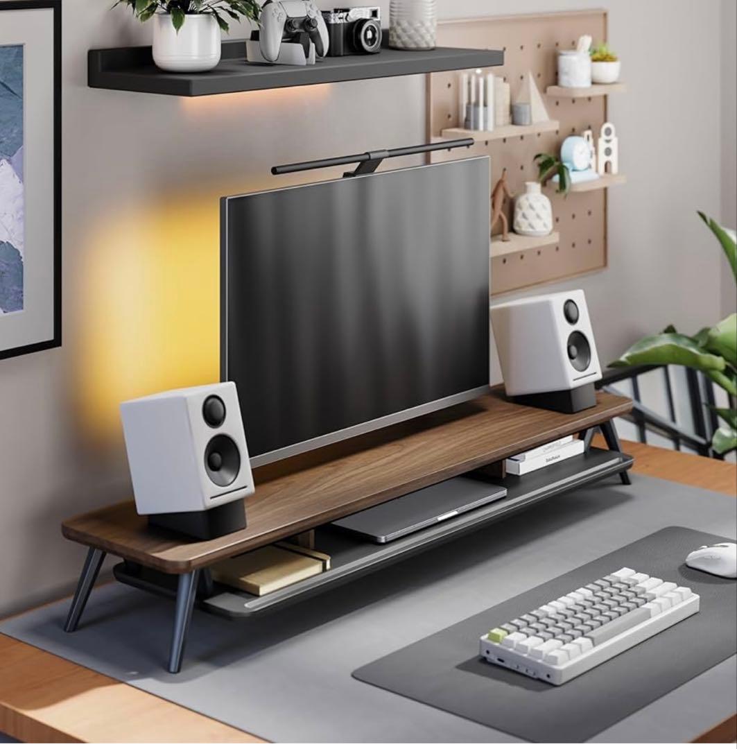 【定価13000円】木目調ワイドモニタースタンド／モニター台/デスクシェルフ