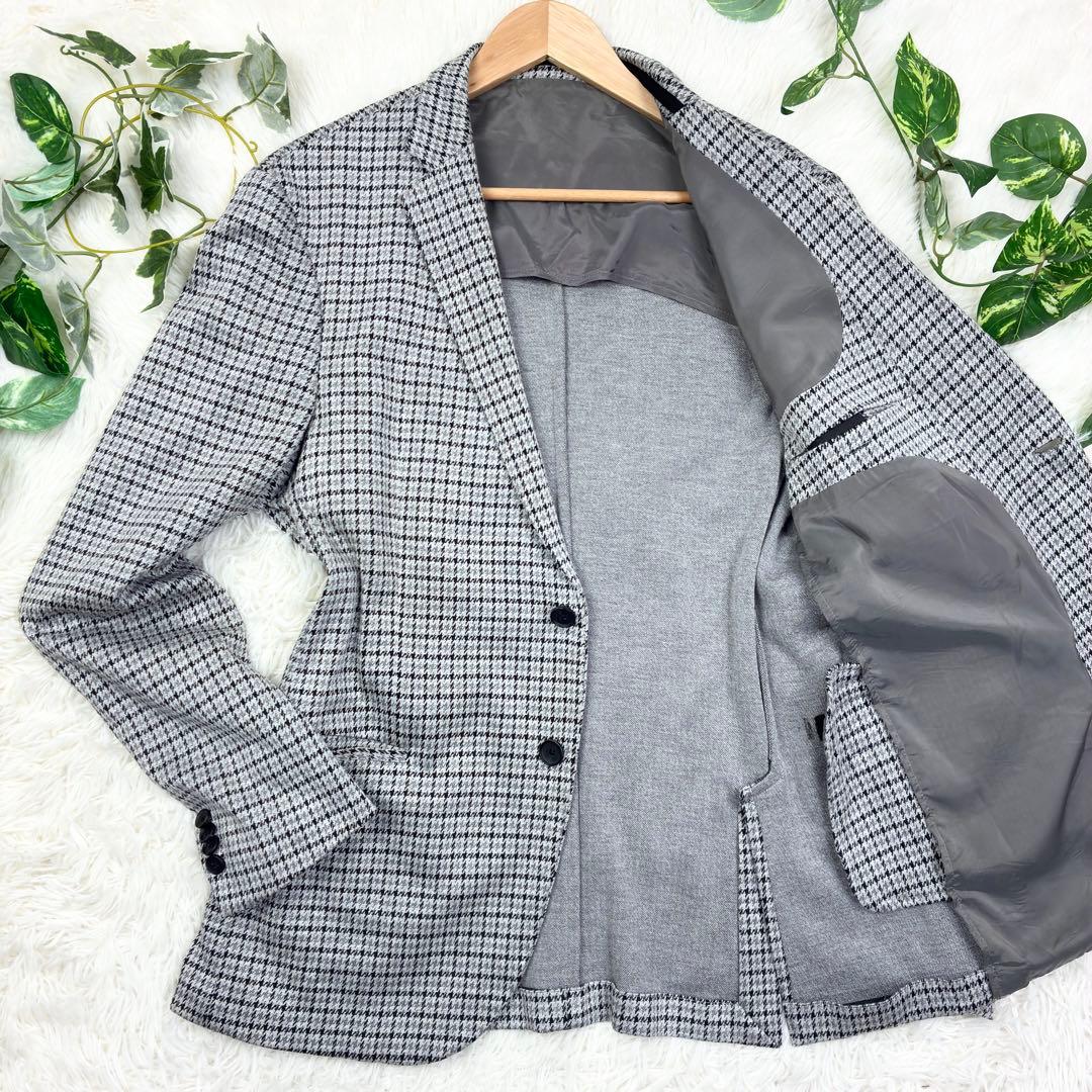 美品　BOSS　千鳥格子　ジャージーアンコンジャケット　ニットテーラード　2XL