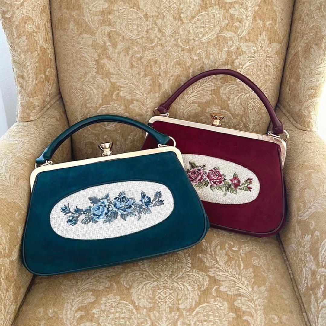 フレームローズ刺繍クロップドがま口バッグ アンアナザーアンジェラス フィント