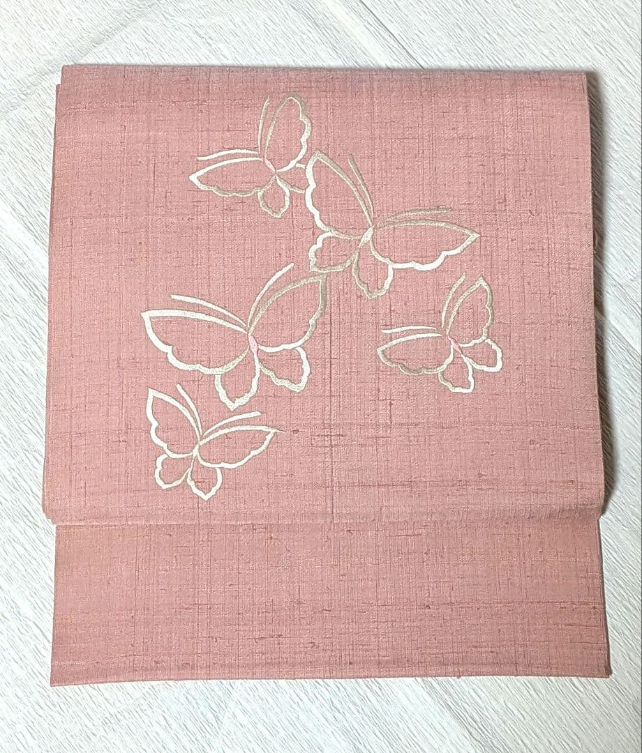 【りんご】名古屋帯 蝶の刺繍 ピンク