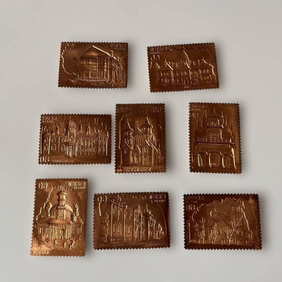 純銀/純銅　建築モチーフ切手型レリーフ　メダル　松本徽章