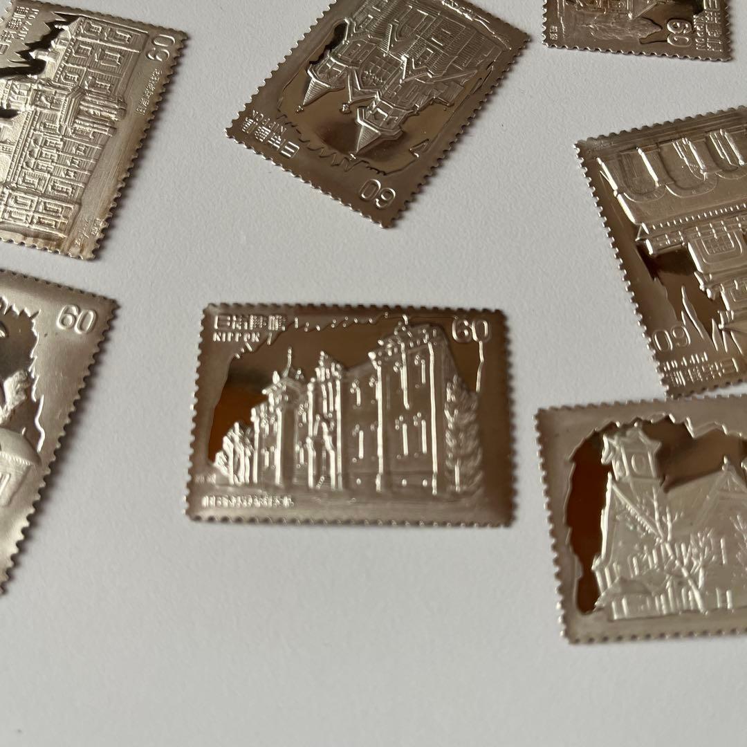 純銀/純銅　建築モチーフ切手型レリーフ　メダル　松本徽章